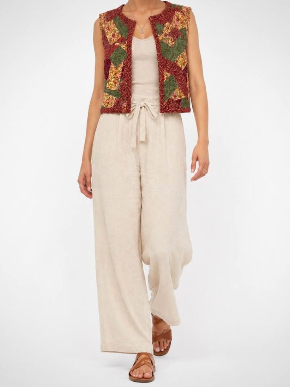 Quilted Patchwork Vest | Cottagecore Earthy Boho Artisan Handmade [size M]